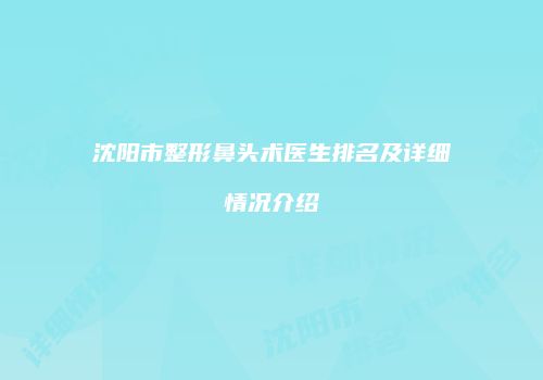 沈阳市整形鼻头术医生排名及详细情况介绍
