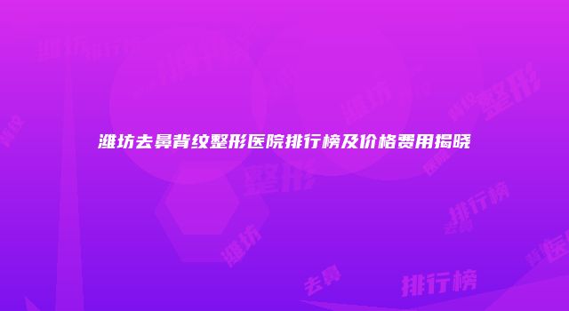 潍坊去鼻背纹整形医院排行榜及价格费用揭晓